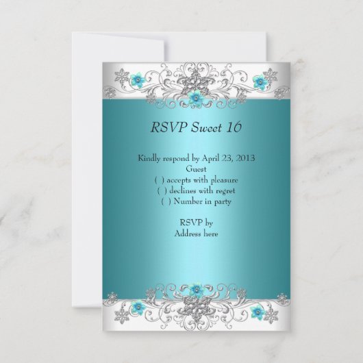 RSVP Sweet Sixteen 16 Party Blauwgroen Blue Diamon (Achterkant)