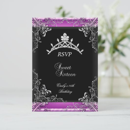 RSVP Sweet Sixteen 16 verjaardag Pink Black (Staand voorkant)