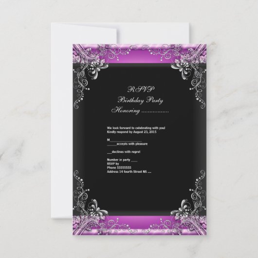 RSVP Sweet Sixteen 16 verjaardag Pink Black (Achterkant)