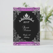 RSVP Sweet Sixteen 16 verjaardag Pink Black Kaartje (Staand voorkant)