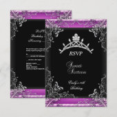 RSVP Sweet Sixteen 16 verjaardag Pink Black Kaartje (Voorkant / Achterkant)