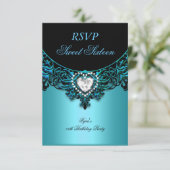 RSVP Sweet Sixteen 16 Verjaardagsfeest Aqua Blue (Staand voorkant)