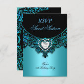 RSVP Sweet Sixteen 16 Verjaardagsfeest Aqua Blue (Voorkant / Achterkant)