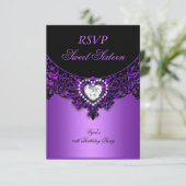 RSVP Sweet Sixteen 16 Verjaardagsfeest Paarse Zwar (Staand voorkant)