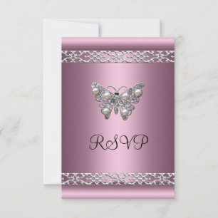 RSVP Sweet Sixteen Birthday Satin Pink Butterfly Kaart