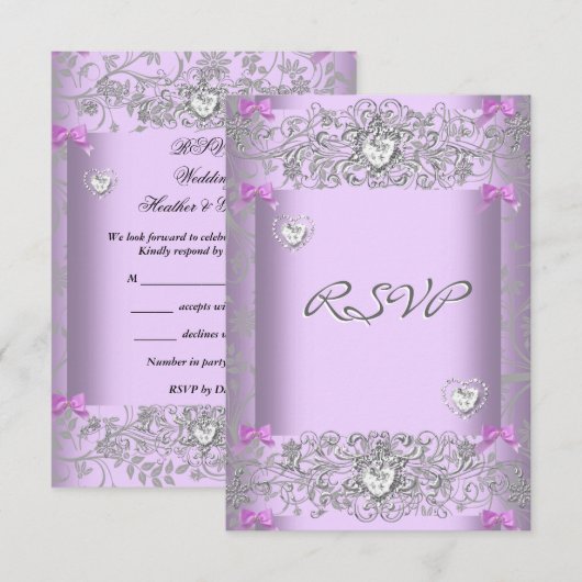 RSVP Syringpaars Damast Huwelijk Wit Diamanten Har Kaartje (Voorkant / Achterkant)