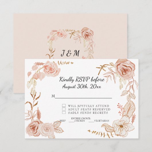 RSVP Terra Cotta Pink Waterverf Floral Wedding Kaart (Voorkant / Achterkant)