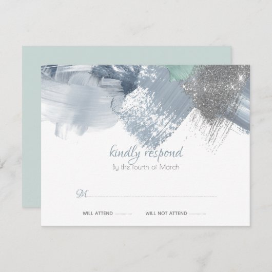 RSVP | Trendy Brushstrokes Dusty Blue Pewter Informatiekaartje (Voorkant / Achterkant)