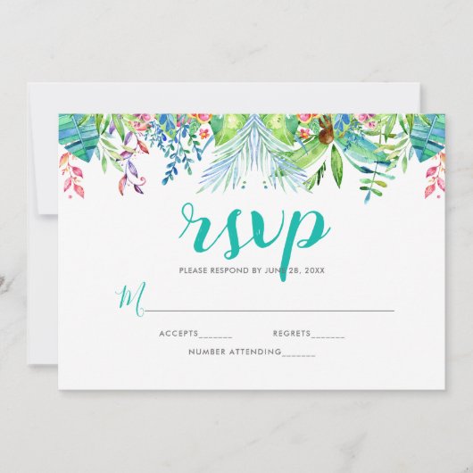 RSVP Tropical Flowers & Modern Typografie Kaart (Voorkant)