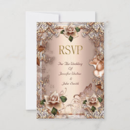 RSVP Trouw Beige Crème Goud Rozen Set Kaartje