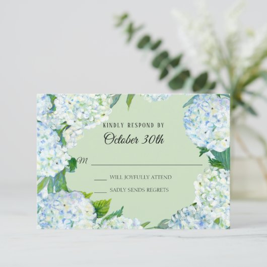 RSVP Trouw Bloem Wit Hydrangea Mint Groen Kaart (Staand voorkant)