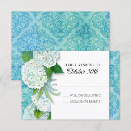 RSVP Trouw Bloemen Hydrangea Aqua Damast Patroon Kaart