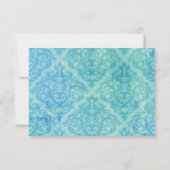 RSVP Trouw Bloemstuk Hydrangea Aqua Damast Patroon Kaart (Achterkant)