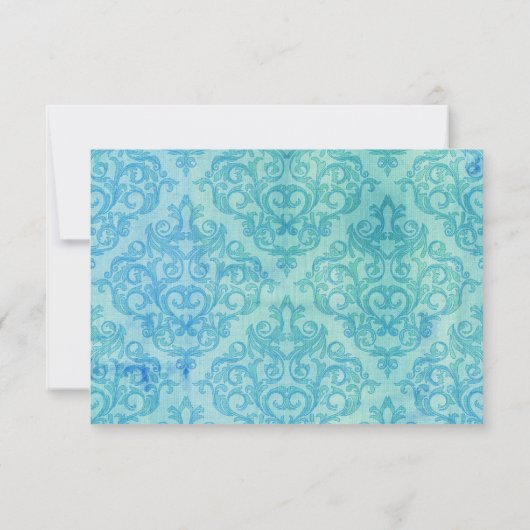 RSVP Trouw Bloemstuk Hydrangea Aqua Damast Patroon Kaart (Achterkant)