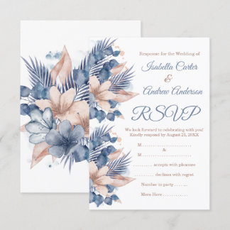 RSVP Trouw Blush Blauw Perzik Beige Bloem Wit Kaart