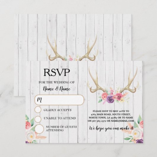RSVP Trouw Bruiloft Landelijke Geweien Herten Kaar Kaart (Voorkant / Achterkant)