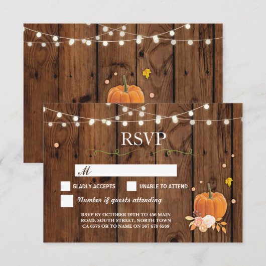 RSVP Trouw Bruiloft Rustieke Houten Pompoen Reacti Kaart (Voorkant / Achterkant)