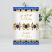 RSVP Trouw Goud Koningsblauwe Edelsteen Wit Kaart (Staand voorkant)