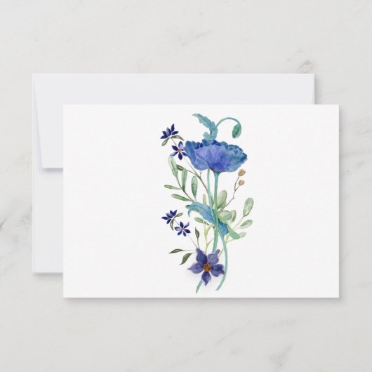 RSVP Trouw Lavendel Blauw Klaproos Waterverf Bloem Kaart (Achterkant)