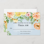 RSVP Trouw Moderne Gele Rozen Blush Bloemen Kaart (Voorkant / Achterkant)