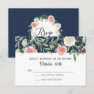 RSVP Trouw Navy Blush Ivoor Roos Loof Blad Kaart