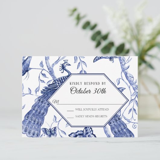 RSVP Trouw Navy Chinoiserie Pauwels Vlinders Kaart (Staand voorkant)