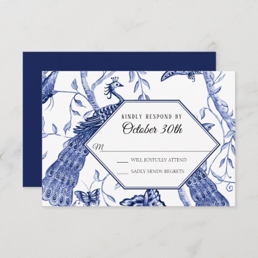 RSVP Trouw Navy Chinoiserie Pauwels Vlinders Kaart (Voorkant / Achterkant)