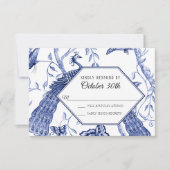 RSVP Trouw Navy Chinoiserie Pauwvlinders Vlinders Kaart (Voorkant)