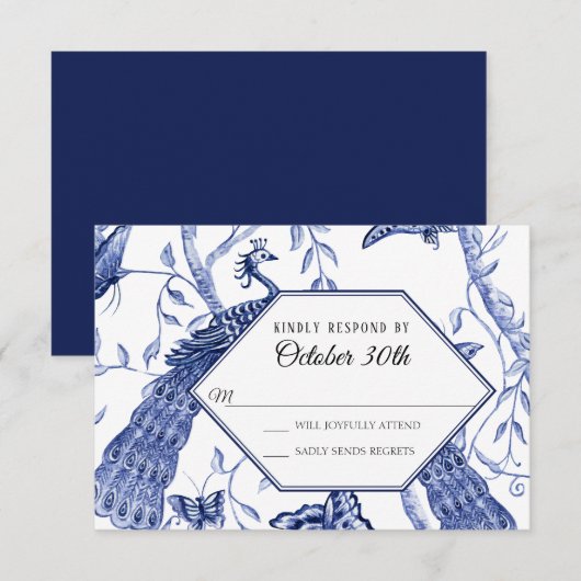 RSVP Trouw Navy Chinoiserie Pauwvlinders Vlinders Kaart (Voorkant / Achterkant)