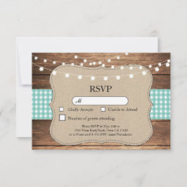 RSVP Trouw Turquoise Geruite Houten Lichte Kaarten Kaartje
