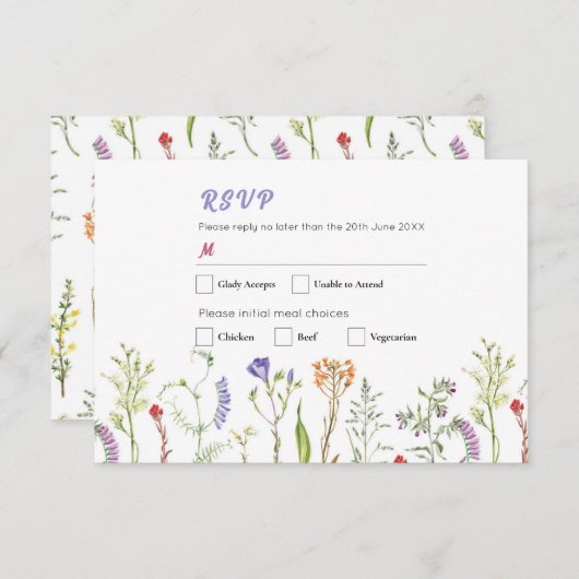 RSVP Trouw Wildflower Bloemenditsy Kaart (Voorkant / Achterkant)