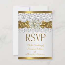 RSVP Trouw Wit Parel Gouden Kant Bloem Kaart