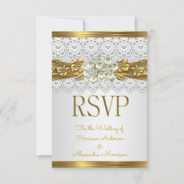 RSVP Trouw Wit Parel Gouden Kant Bloem Kaart