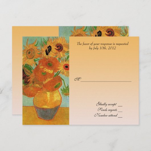 RSVP-trouwacceptatiekaart, van gogh-zonnebloemen Uitnodiging Briefkaart (Voorkant / Achterkant)