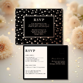 RSVP Trouwantwoord Kaart Modern Bloemen Zwart