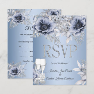 RSVP Trouwblauw Zilveren Bloemboeket Champagne Kaartje