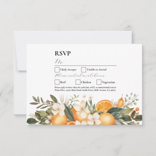 RSVP Trouwbloemen Sinaasappels Fruitbloemen Kaart (Voorkant)