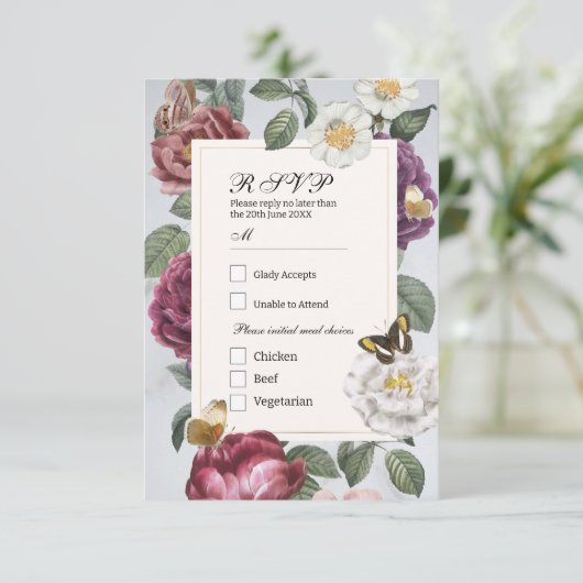 RSVP Trouwbloesem Bloem Bloem Vlinder Kaart (Staand voorkant)