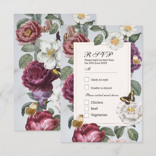 RSVP Trouwbloesem Bloem Bloem Vlinder Kaart (Voorkant / Achterkant)