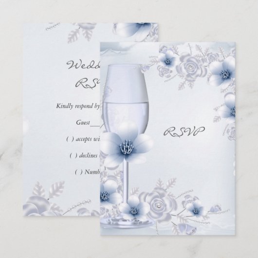 RSVP Trouwbloesems Roos Bloemen Blauw Zilver (Voorkant / Achterkant)