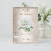 RSVP Trouwdag Marble Roos Crème Wit Champagne Kaart (Staand voorkant)