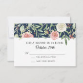 RSVP Trouwdag Navy Blush Ivoor Roos Blad Kaart (Voorkant)