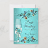 RSVP Trouwdag Turquoise Blauwe Champagne Rozen Blo Kaart (Voorkant)