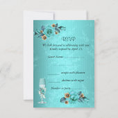 RSVP Trouwdag Turquoise Blauwe Champagne Rozen Blo Kaart (Achterkant)