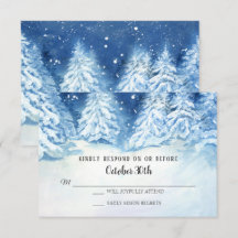 RSVP Trouwdag Winter Navy Sneeuwbomen Aquarel