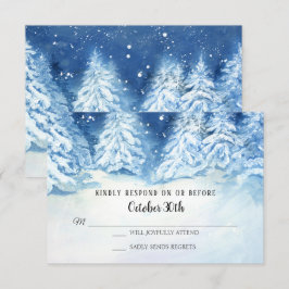 RSVP Trouwdag Winter Navy Sneeuwbomen Aquarel Kaart