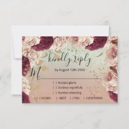 RSVP Trouwfeest Glitter Bruidsroos Goud Krans Blau Kaartje