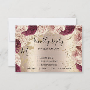 RSVP Trouwfeest Glitter Bruidsroos Goud Krans Roze Kaartje