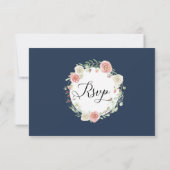 RSVP Trouwfeest Navy Blush Ivoor Roos Loof Blad Kaart (Achterkant)