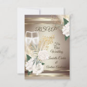 RSVP Trouwfeest Witte Roos Champagne Goud Brons Kaart (Voorkant)